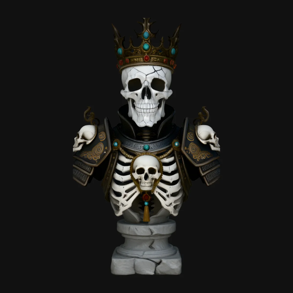 Crowned Skeleton King Bust Statue Design 4