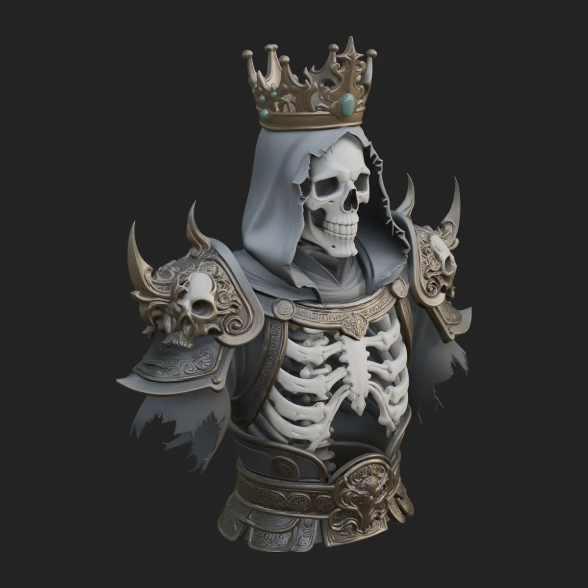 Crowned Skeleton King Bust Statue Design 5