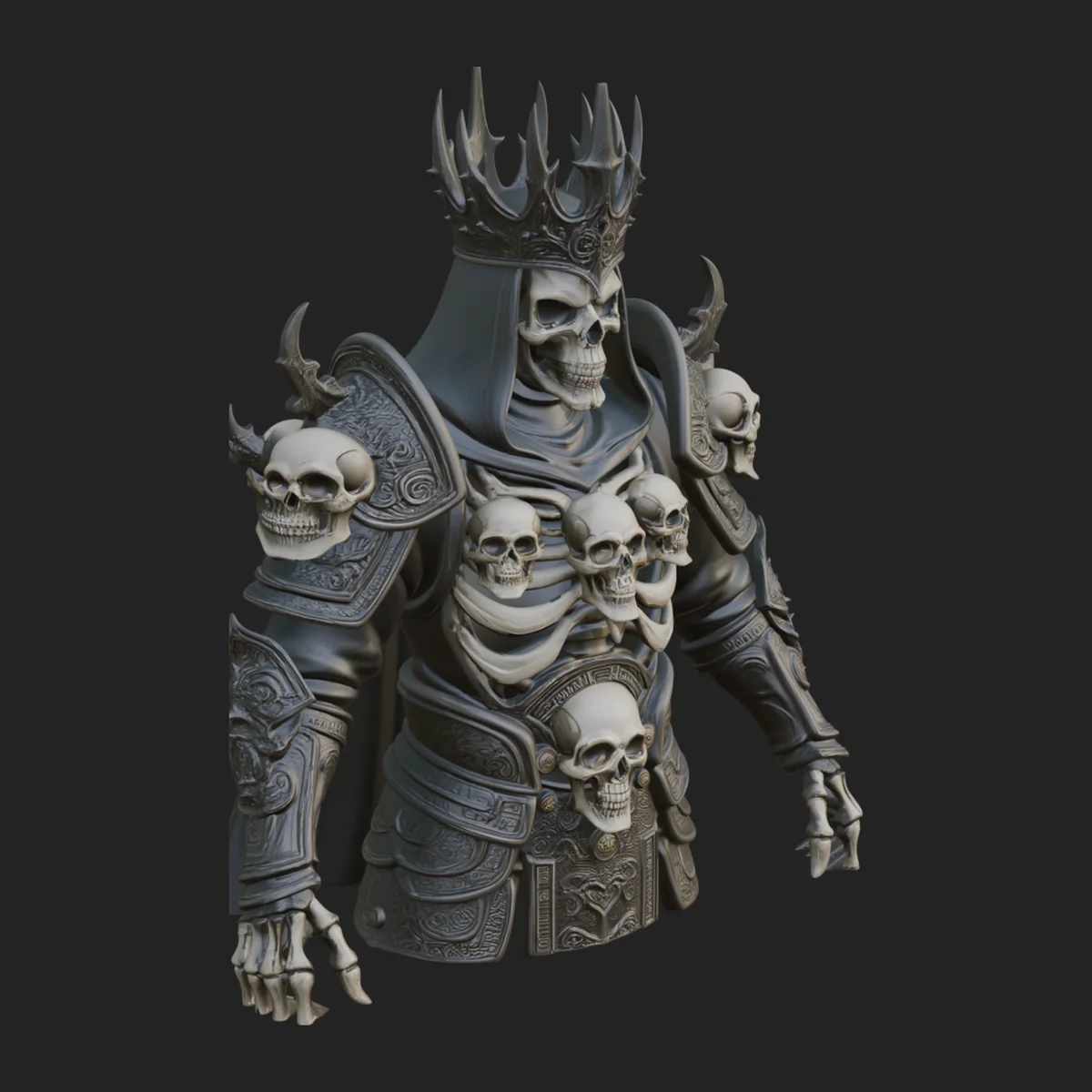 Crowned Skeleton King Bust Statue Design 6