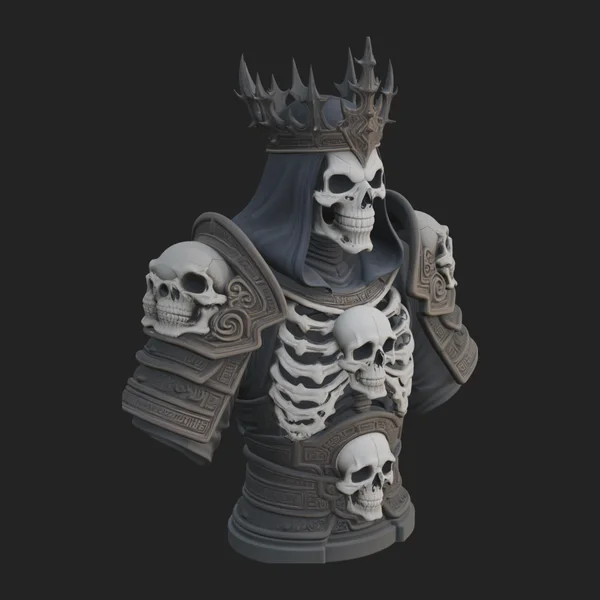 Crowned Skeleton King Bust Statue Design 7