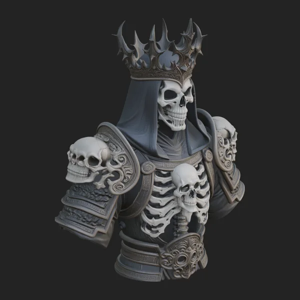 Crowned Skeleton King Bust Statue Design 8