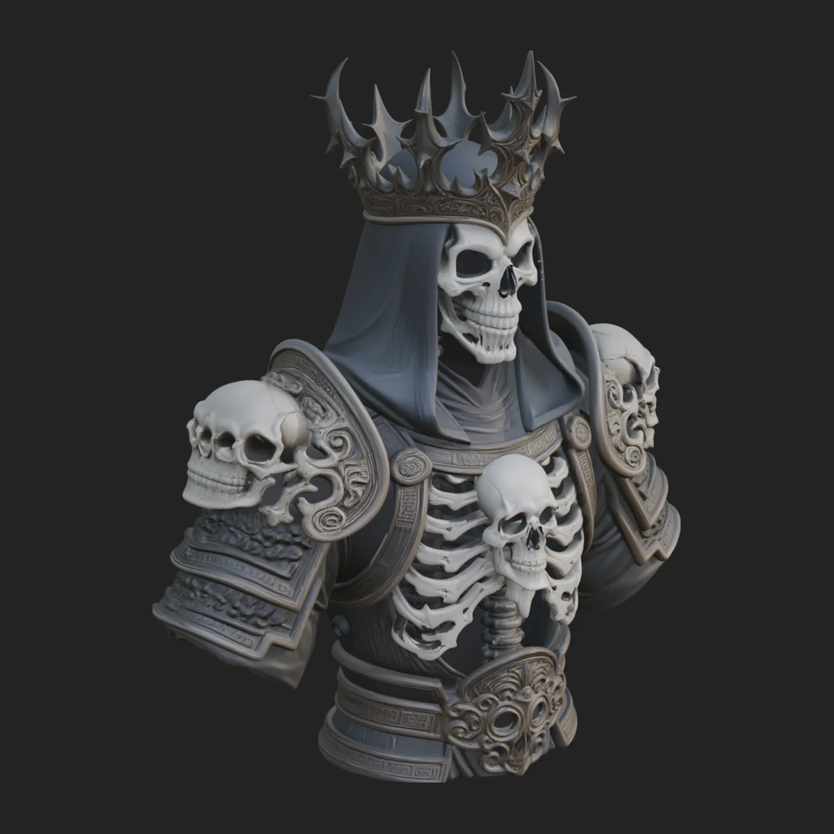 Crowned Skeleton King Bust Statue Design 8