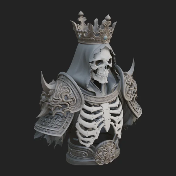 Crowned Skeleton King Bust Statue Design 9