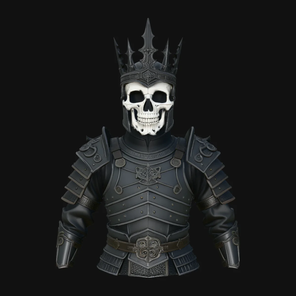 Crowned Skull Armor Bust Statue Design 3