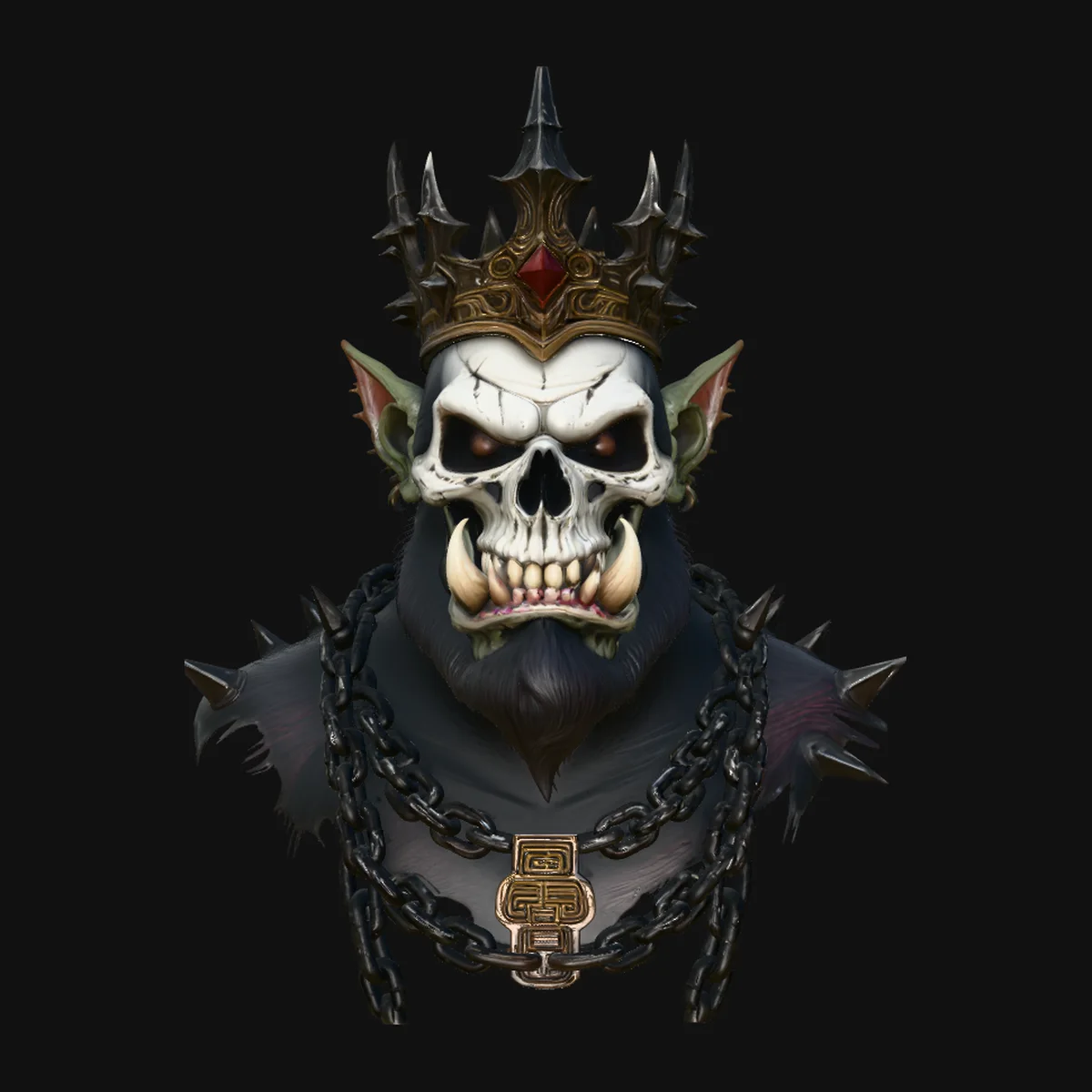 Crowned Skull Warlord Bust Statue Design 3