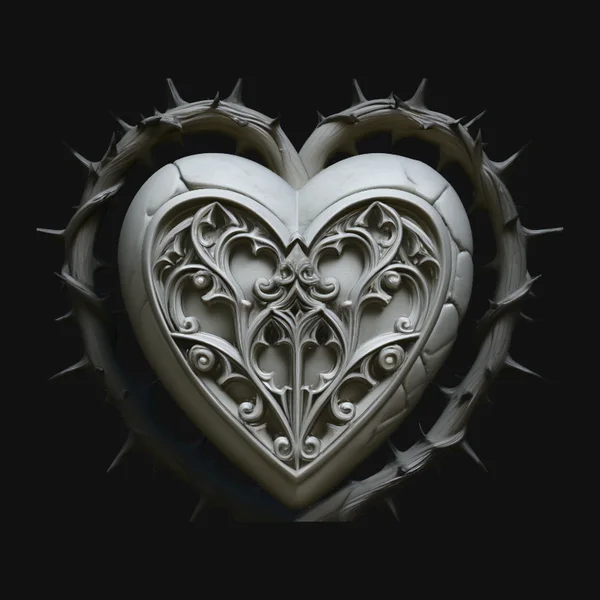 Crowned Thorn Heart Relief Statue Design 1