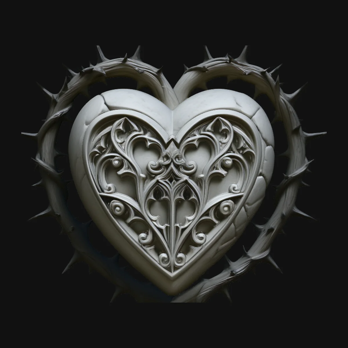 Crowned Thorn Heart Relief Statue Design 1