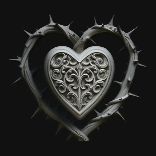 Crowned Thorn Heart Relief Statue Design 2