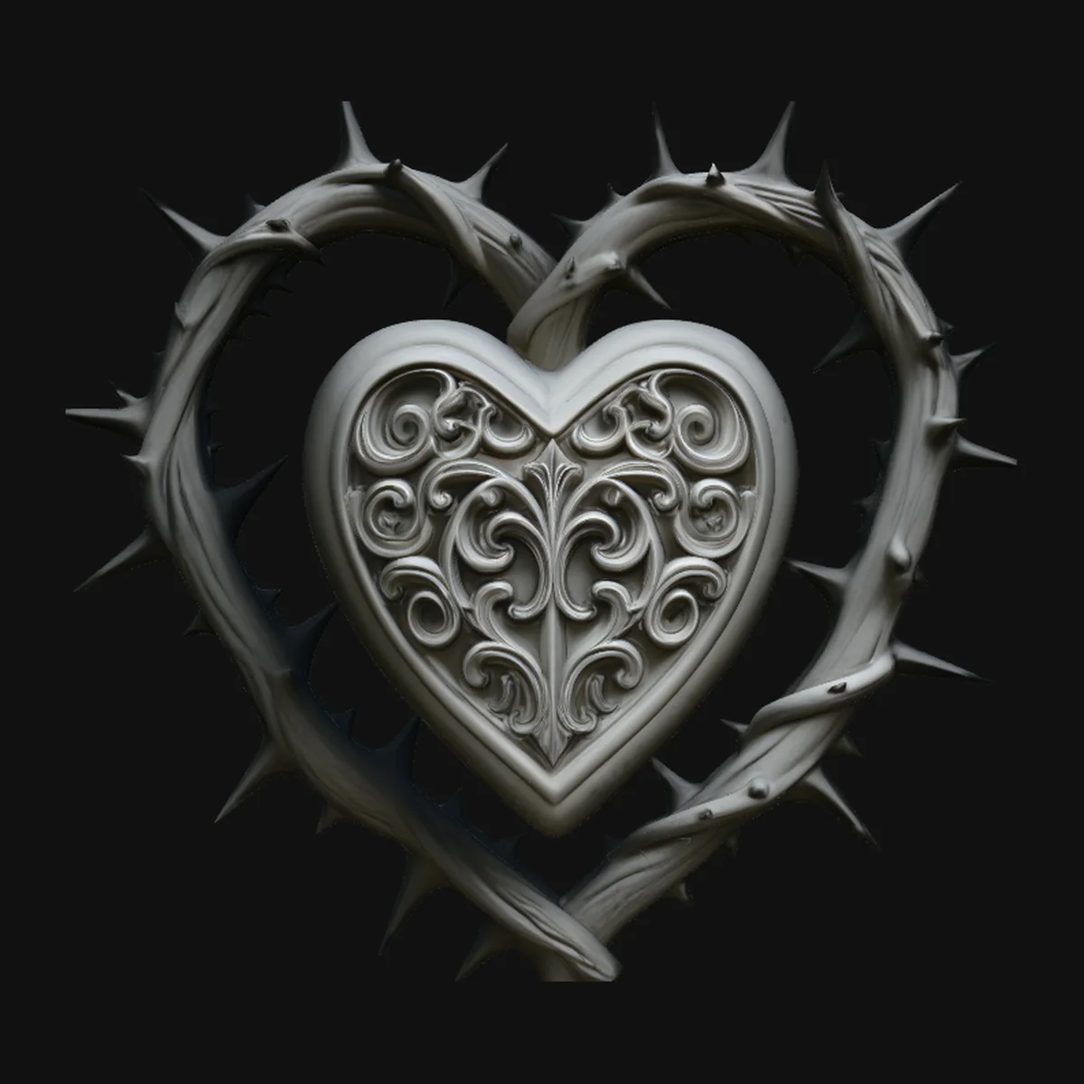 Crowned Thorn Heart Relief Statue Design 2