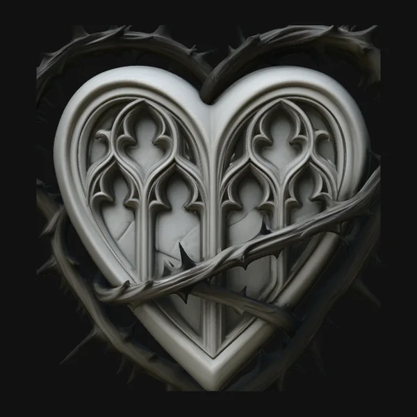 Crowned Thorn Heart Relief Statue Design 3