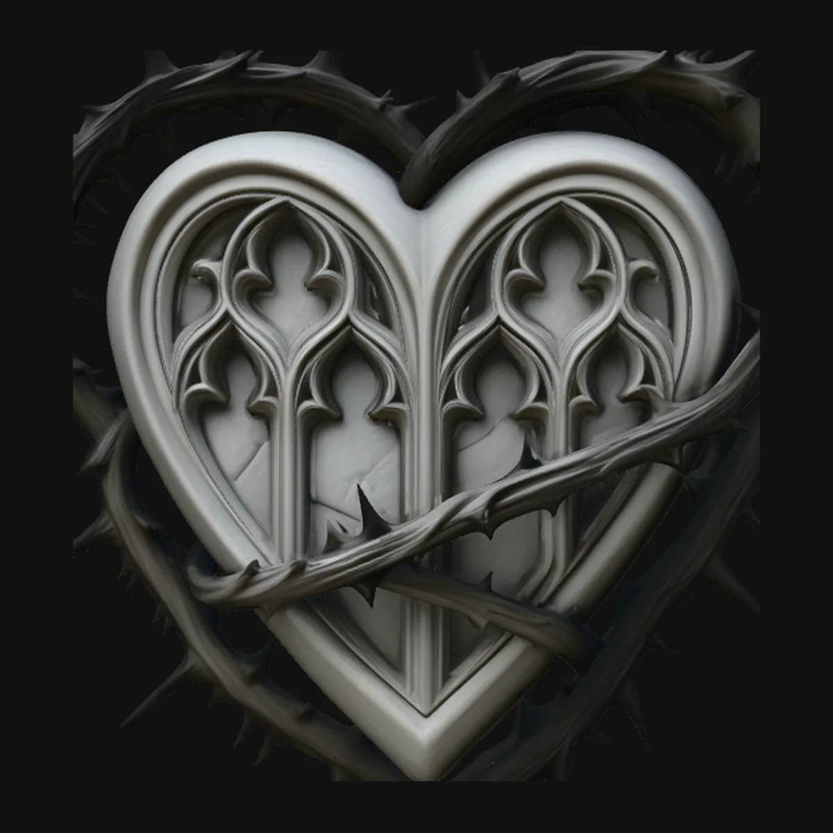 Crowned Thorn Heart Relief Statue Design 3