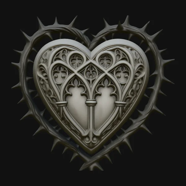 Crowned Thorn Heart Relief Statue Design 4