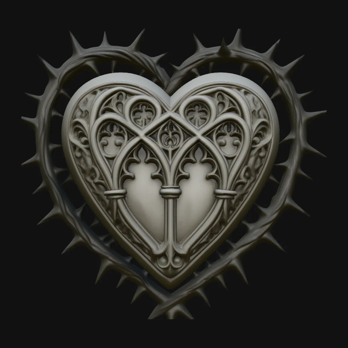 Crowned Thorn Heart Relief Statue Design 4