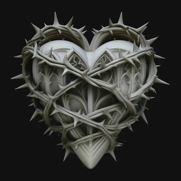 Crowned Thorn Heart Relief Statue Design 6