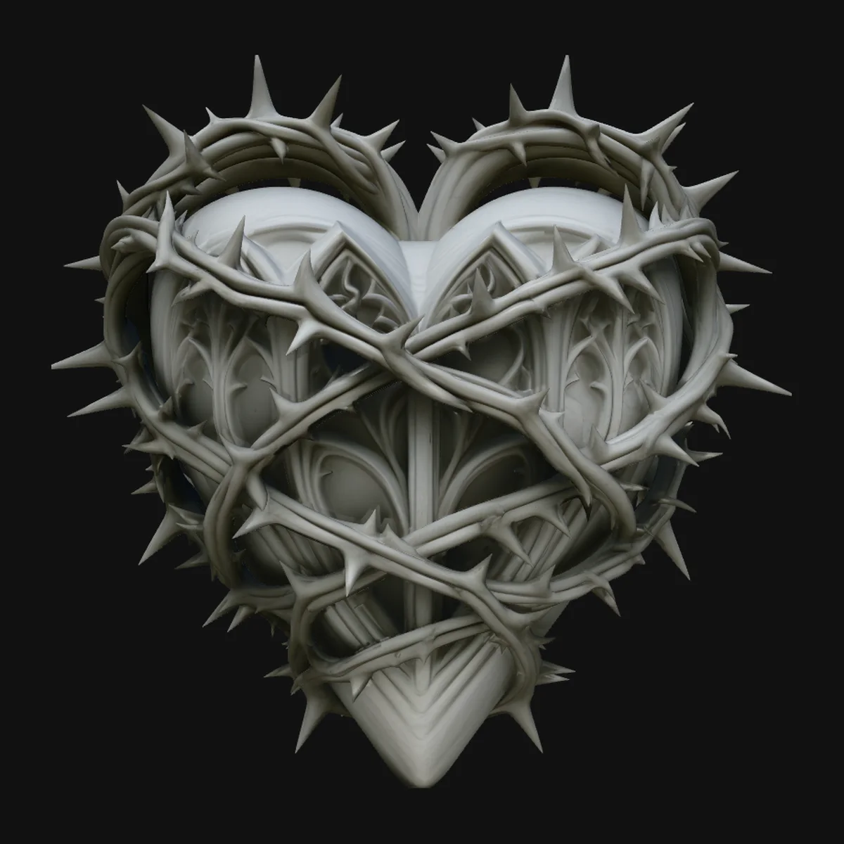 Crowned Thorn Heart Relief Statue Design 6