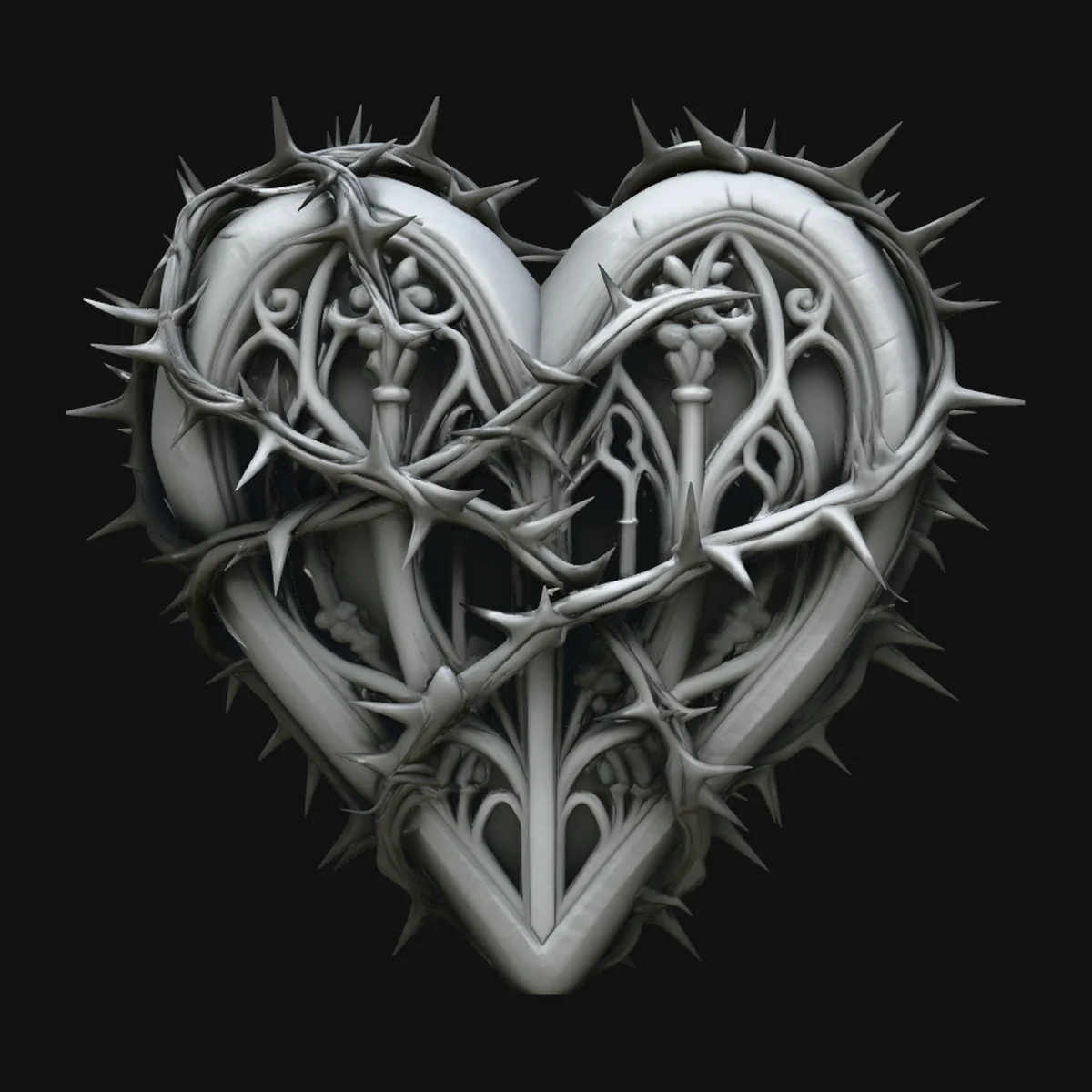Crowned Thorn Heart Relief Statue Design 7