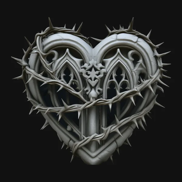Crowned Thorn Heart Relief Statue Design 8