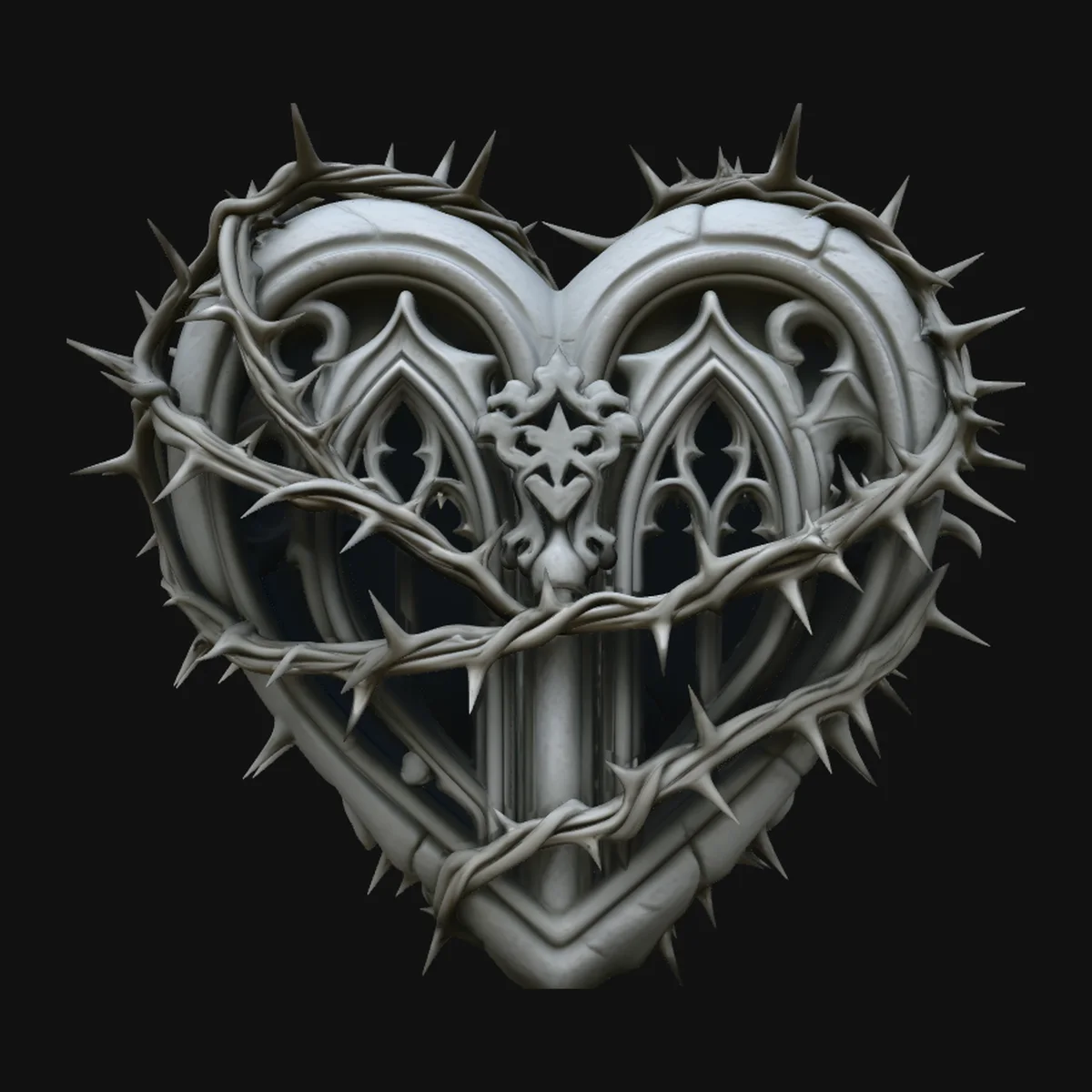 Crowned Thorn Heart Relief Statue Design 8