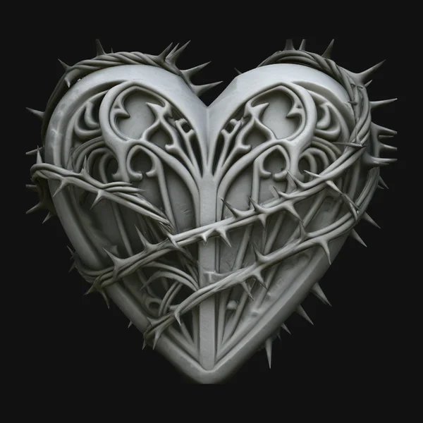 Crowned Thorn Heart Relief Statue Design 9