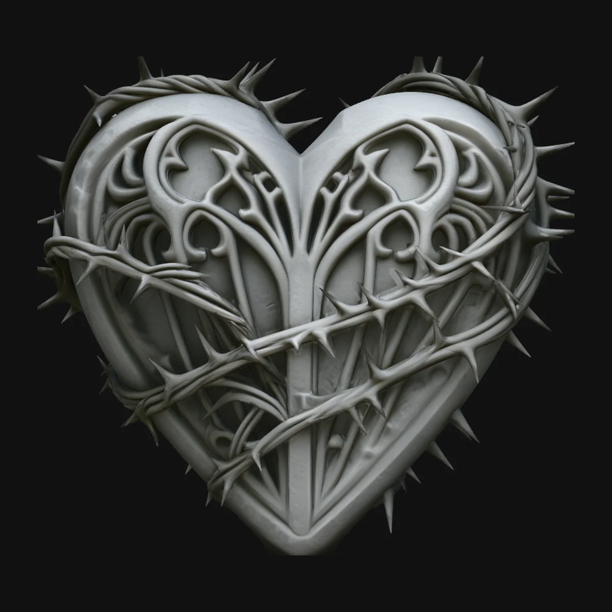 Crowned Thorn Heart Relief Statue Design 9