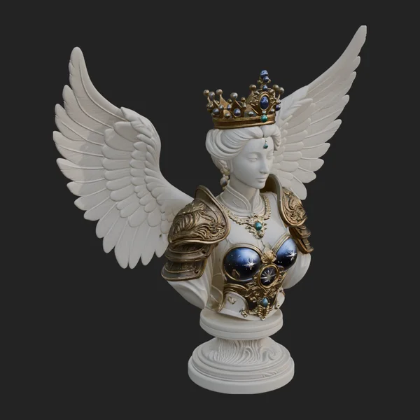 Crowned Winged Angel Bust Statue Design 1
