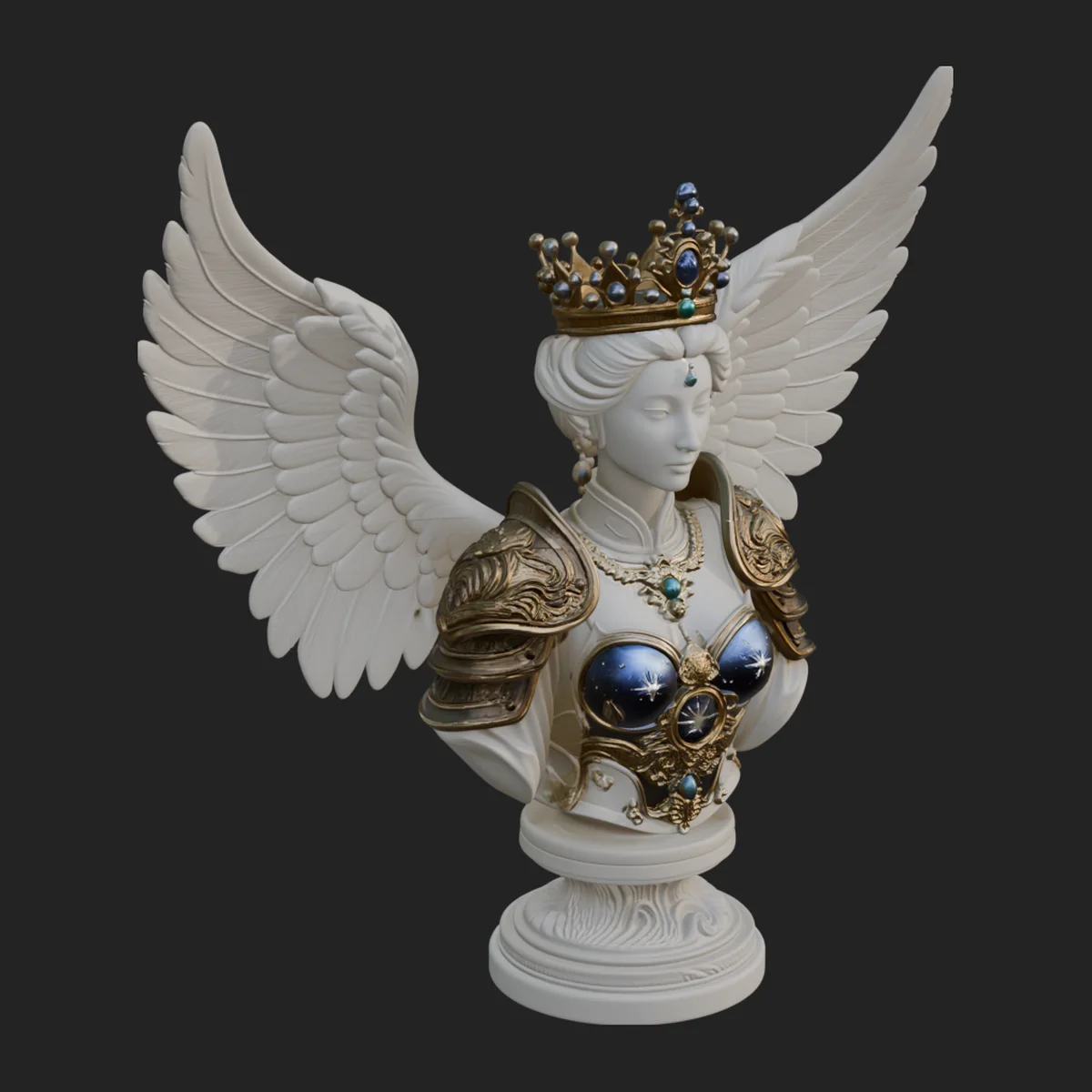 Crowned Winged Angel Bust Statue Design 1