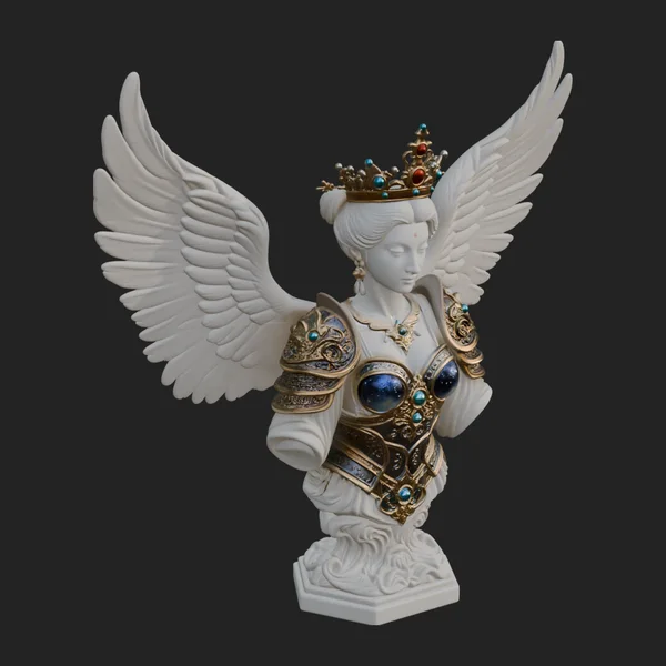Crowned Winged Angel Bust Statue Design 2