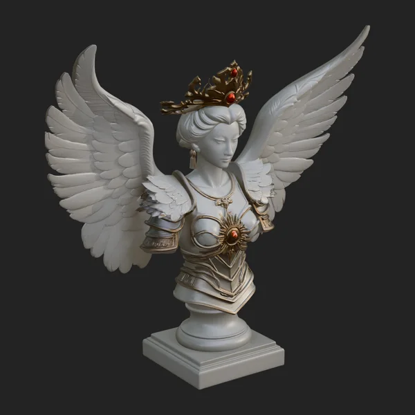 Crowned Winged Angel Bust Statue Design 3