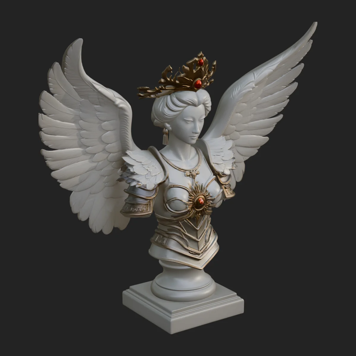 Crowned Winged Angel Bust Statue Design 3