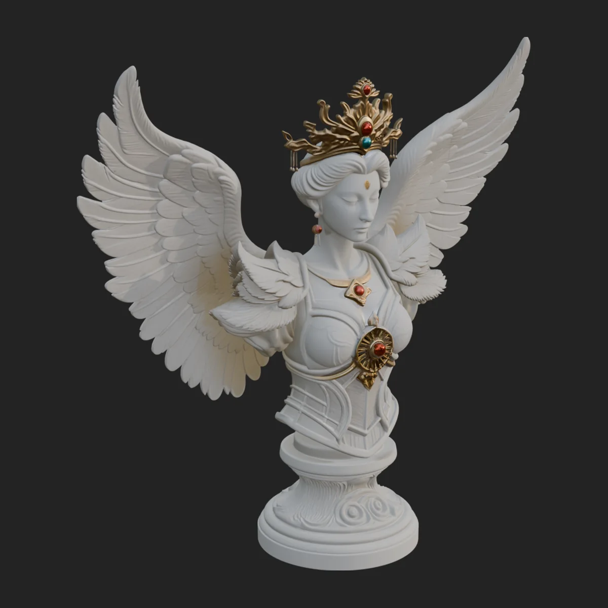 Crowned Winged Angel Bust Statue Design 4