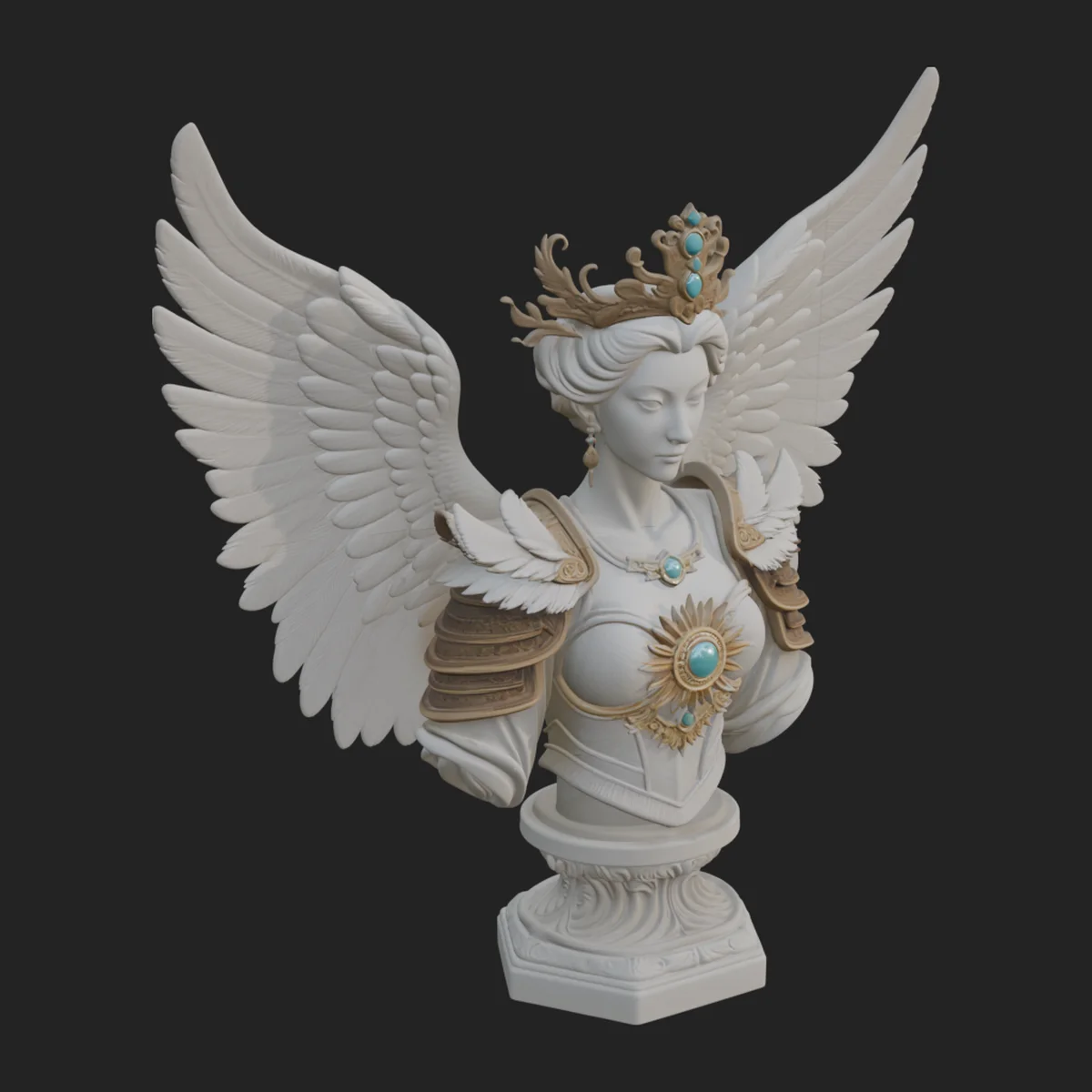 Crowned Winged Angel Bust Statue Design 5