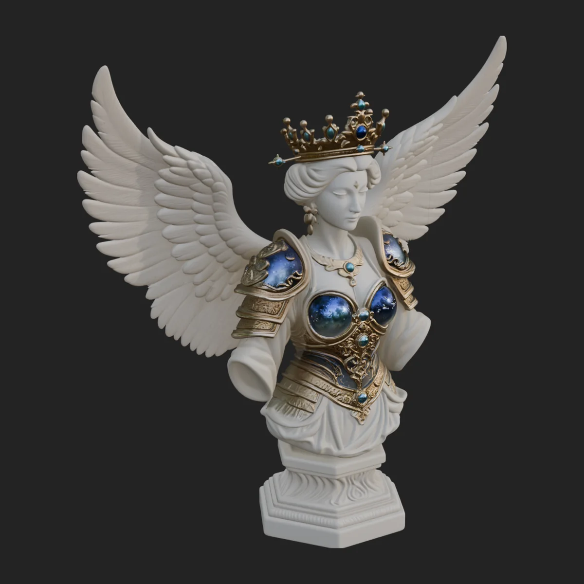 Crowned Winged Angel Bust Statue Design 6