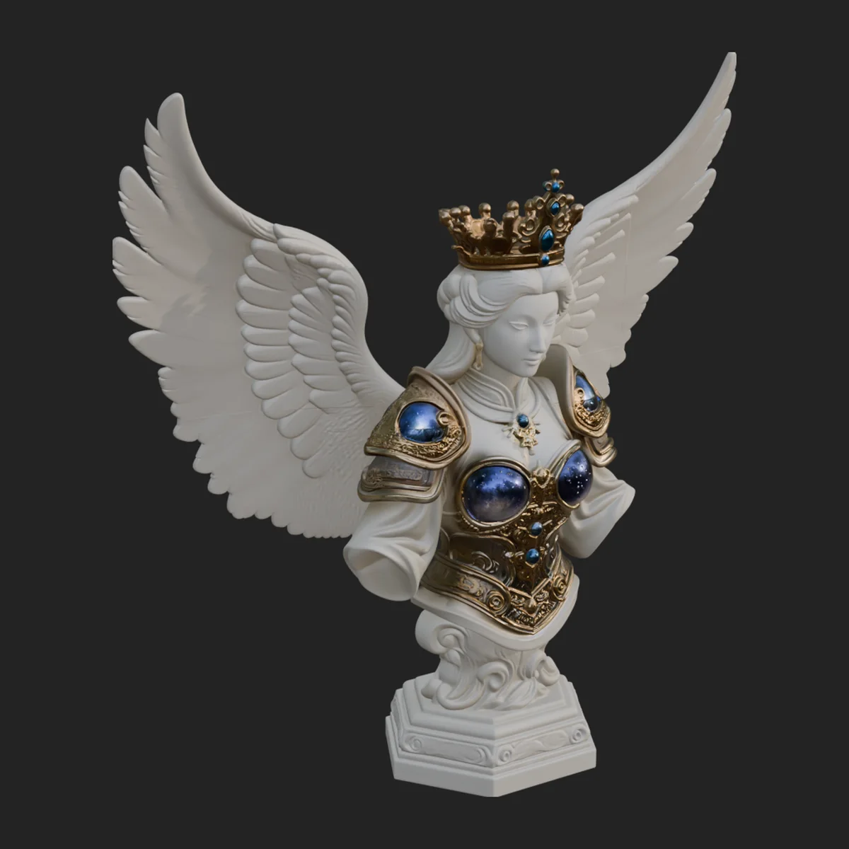 Crowned Winged Angel Bust Statue Design 7