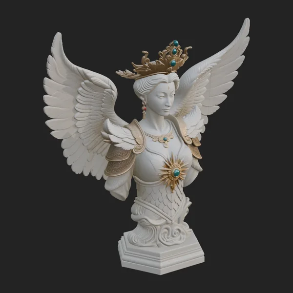 Crowned Winged Angel Bust Statue Design 9