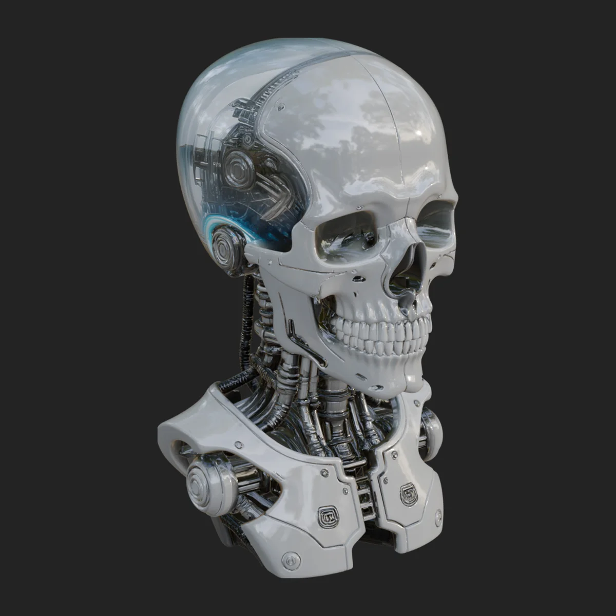 Cyborg Skull Bust Statue Design 2