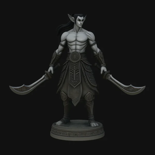 Dark Elf Dual Blade Statue Design 1
