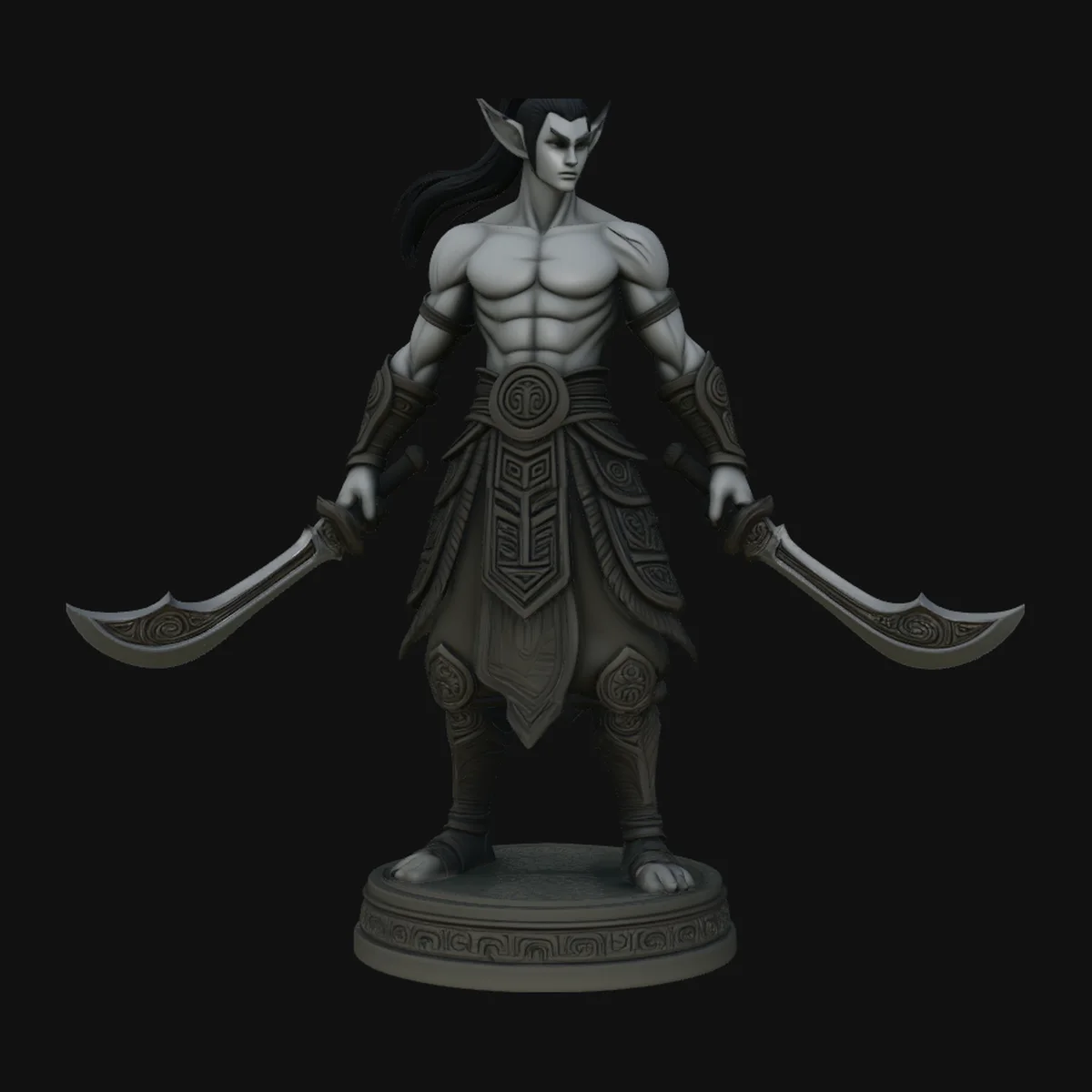Dark Elf Dual Blade Statue Design 1