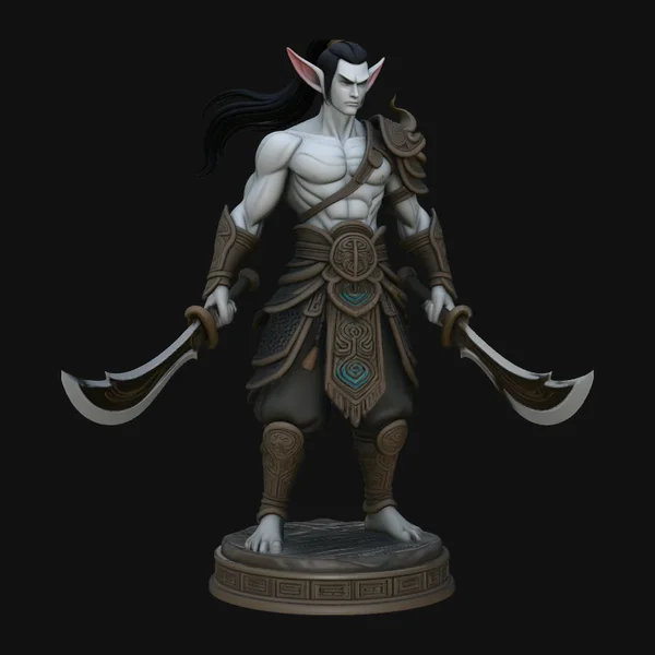 Dark Elf Dual Blade Statue Design 2