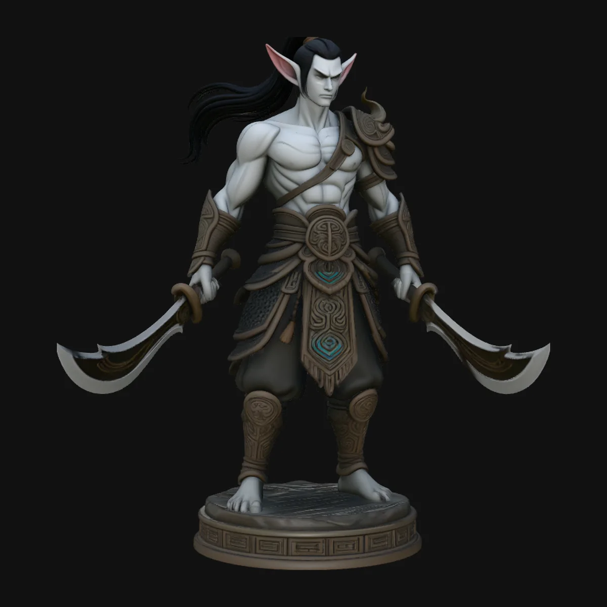Dark Elf Dual Blade Statue Design 2
