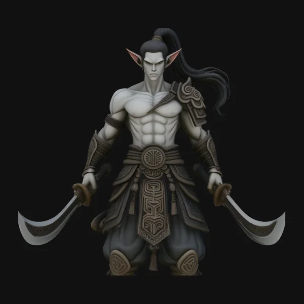 Dark Elf Dual Blade Statue Design 3
