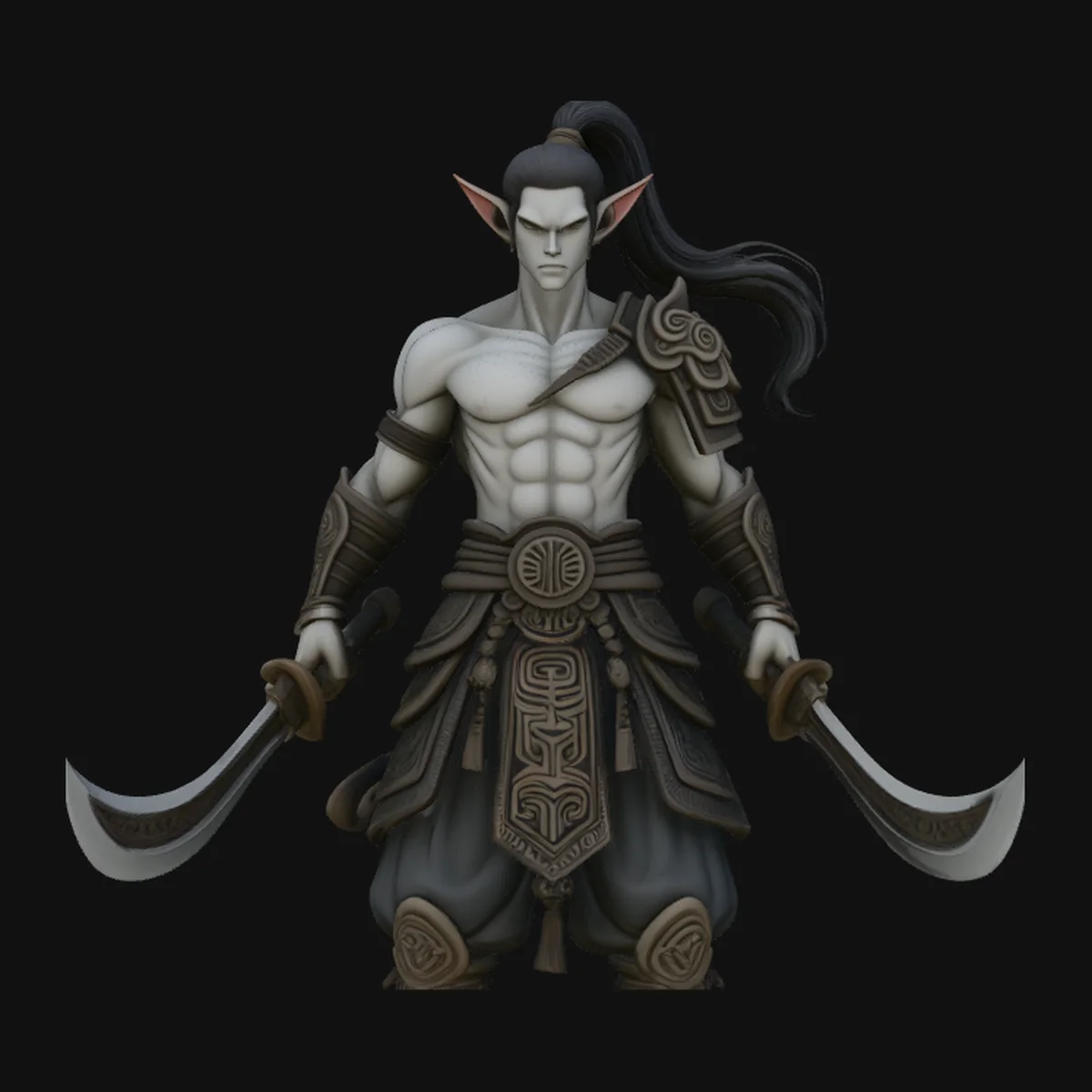 Dark Elf Dual Blade Statue Design 3