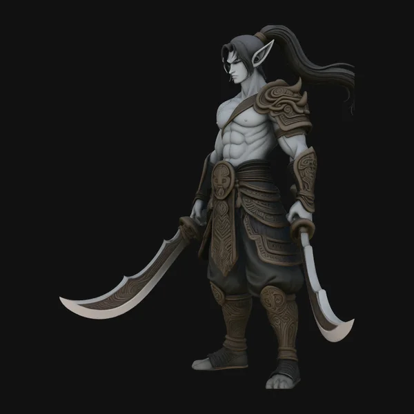 Dark Elf Dual Blade Statue Design 4