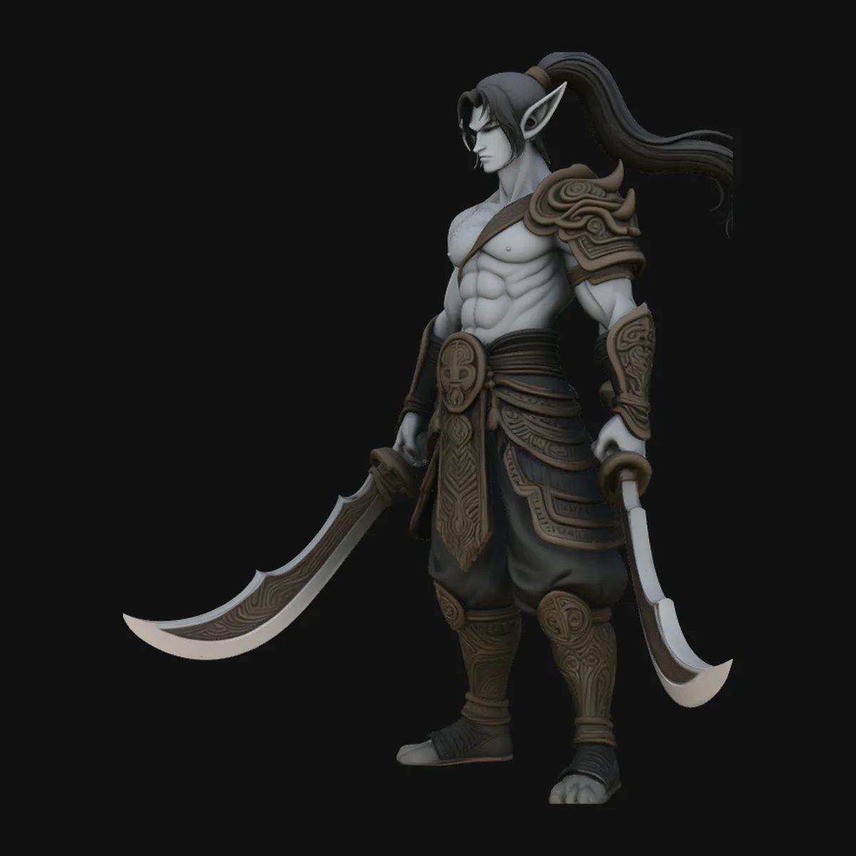 Dark Elf Dual Blade Statue Design 4