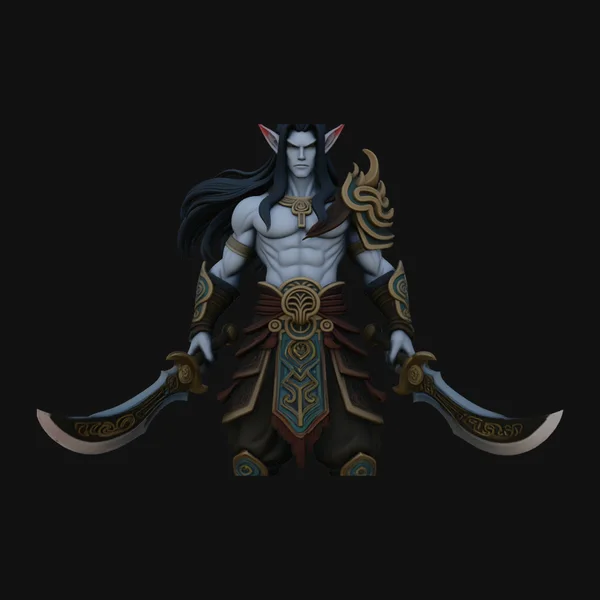 Dark Elf Dual Blade Statue Design 5