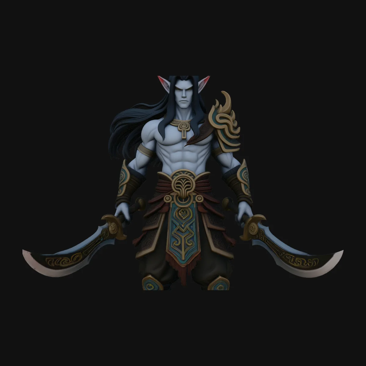 Dark Elf Dual Blade Statue Design 5