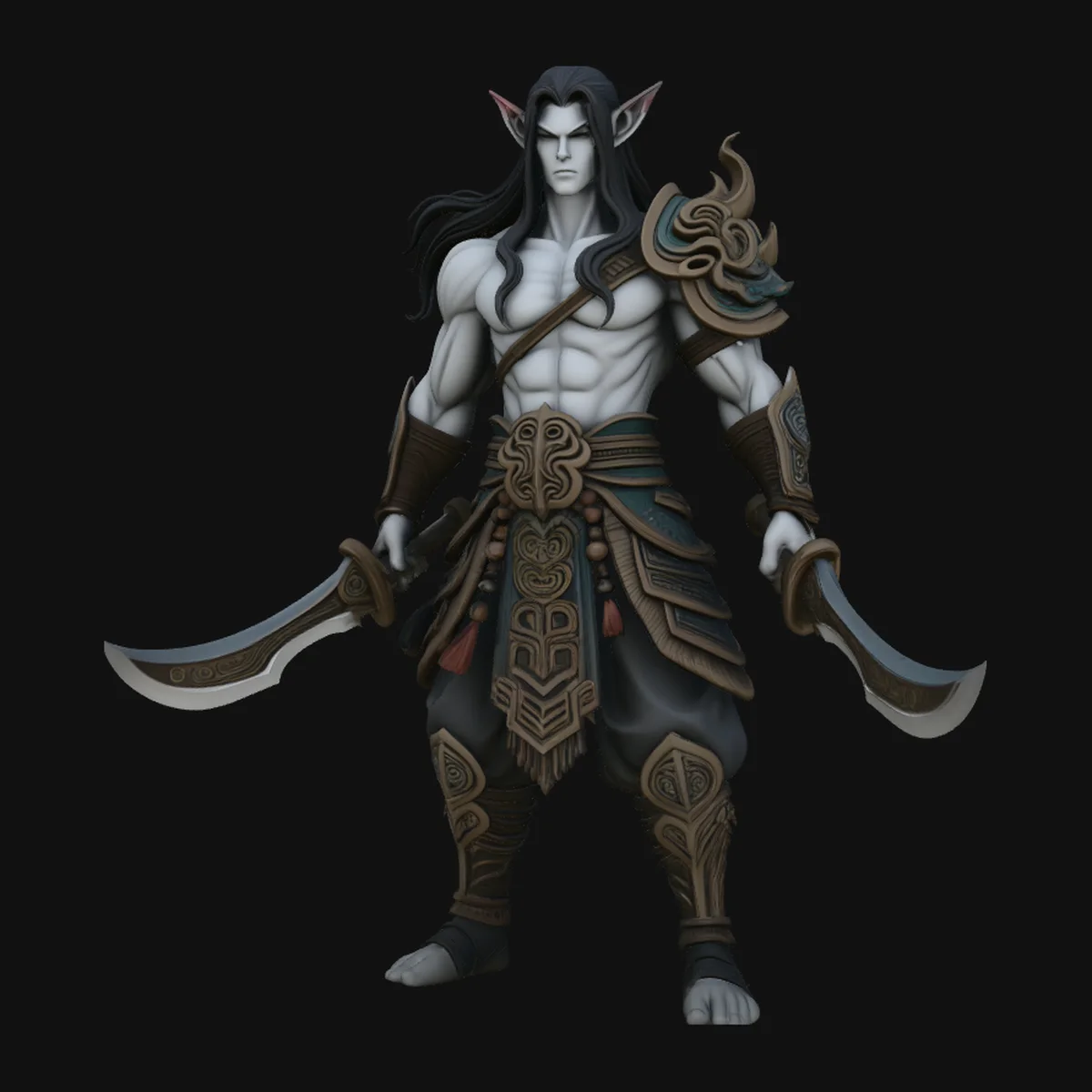 Dark Elf Dual Blade Statue Design 6