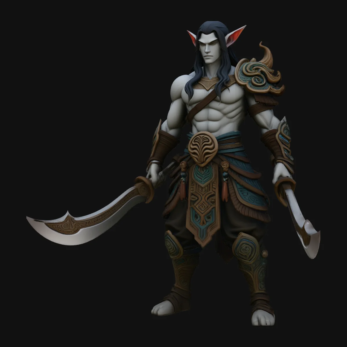 Dark Elf Dual Blade Statue Design 7