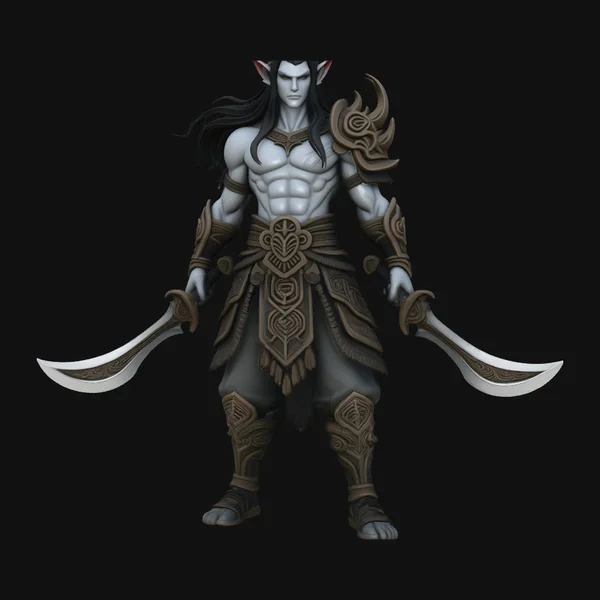 Dark Elf Dual Blade Statue Design 8