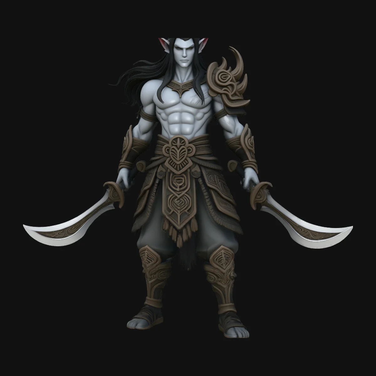 Dark Elf Dual Blade Statue Design 8
