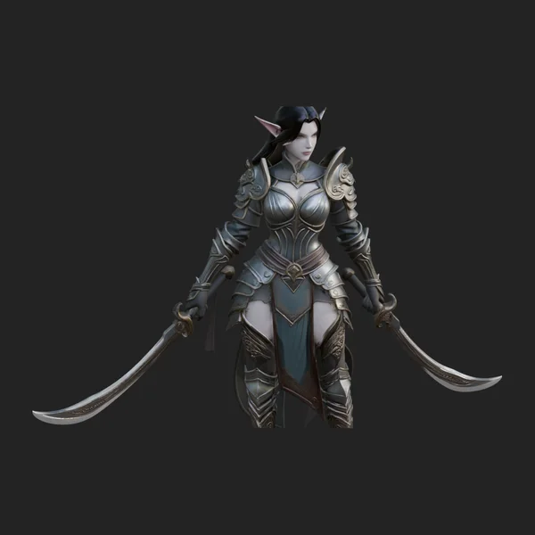 Dark Elf Warrior Woman Statue Design 2